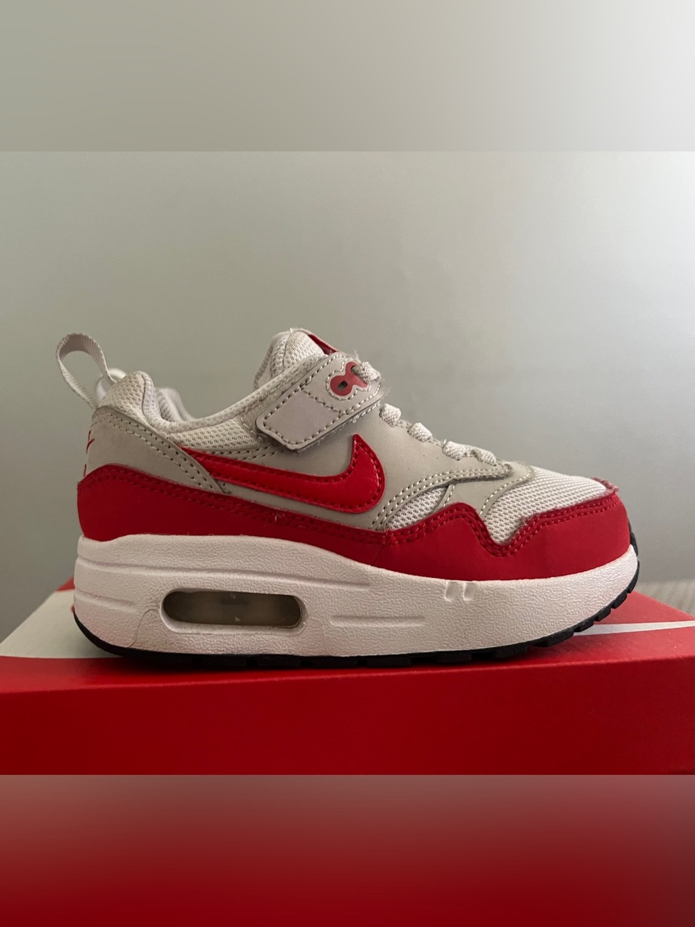 Nike Kids' Red and White Air Max Inspired Sneaker 10c